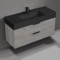 Grey Oak Bathroom Vanity With Black Sink, Wall Mounted, 48